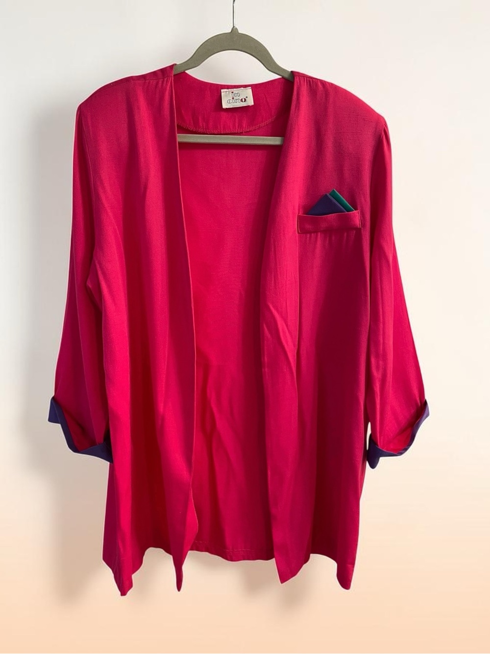 Vintage 90s In CinQ Hot Pink Open Front Blazer Jacket Color Block Size 18